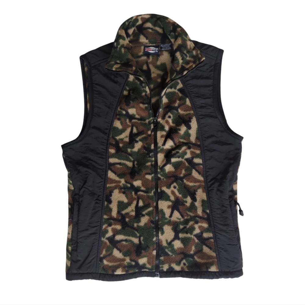 Sportrax Fleece Camouflage Vest with Zip Pockets Boys LARGE (14/16) Camo Green